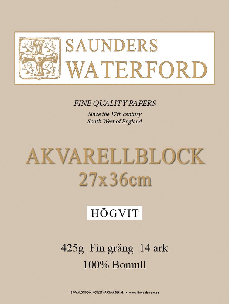Saunders Waterford akvarellblock 27x36cm Fin Högvit 425g 14ark