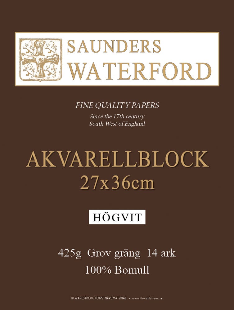 Saunders Waterford akvarellblock 27x36cm Grov Högvit 425g 14ark