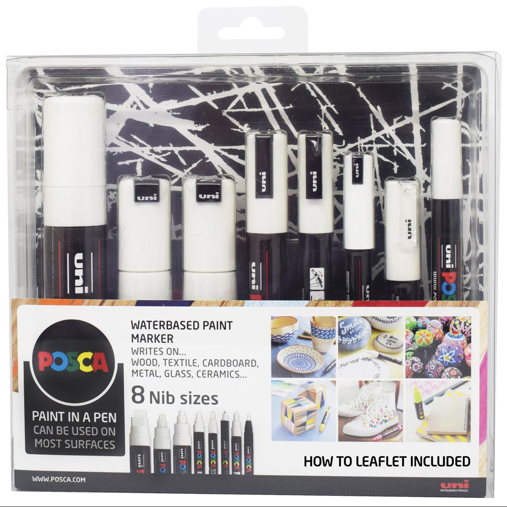 POSCA marker white 8-set olika storlekar