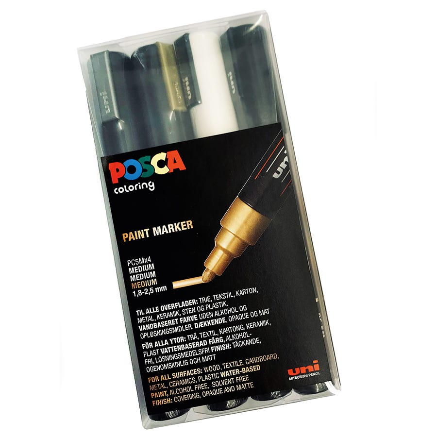 POSCA marker 5M 4-Set svart/vit/guld/silver