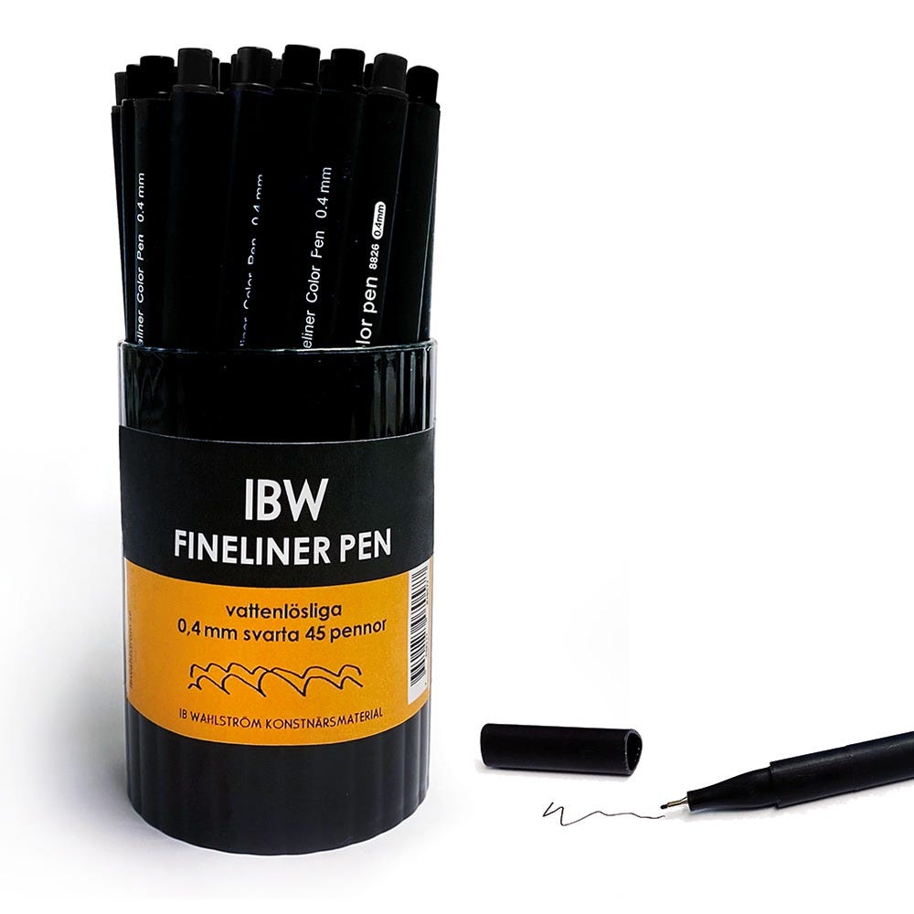 Fineliner IBW 0.4 mm Svart, burk 45st vattenlöslig