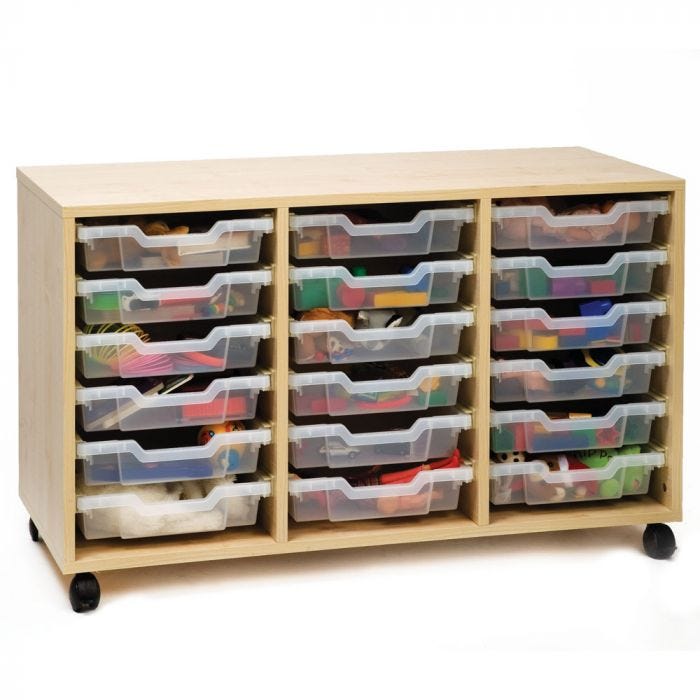 Förvaringshurts med 18st  transp. plastbackar *beställningsvara*