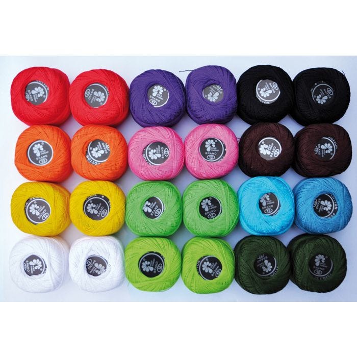 Virkgarn av bomull 24 nystan x20g, 12kulörer
