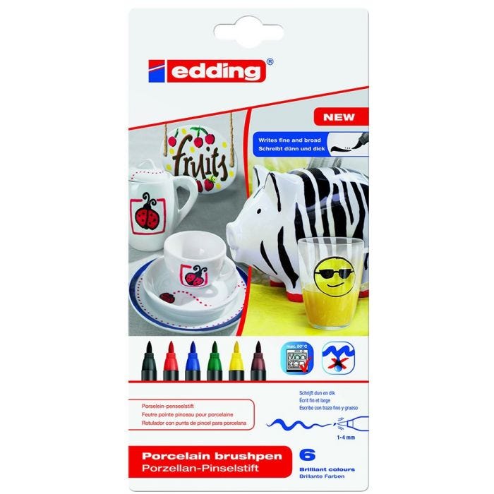 Porslinspenna brush pen Edding 6-set grundfärger