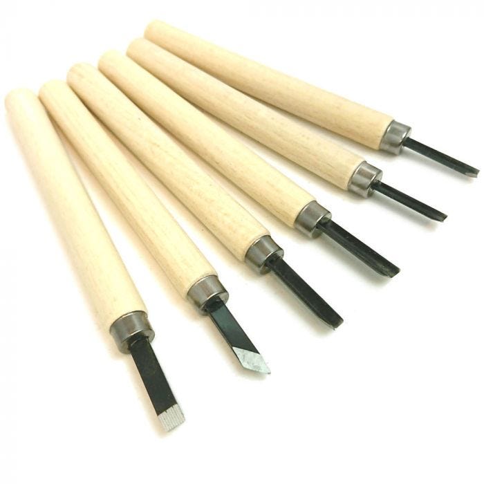 Linokniv set om 6, trä