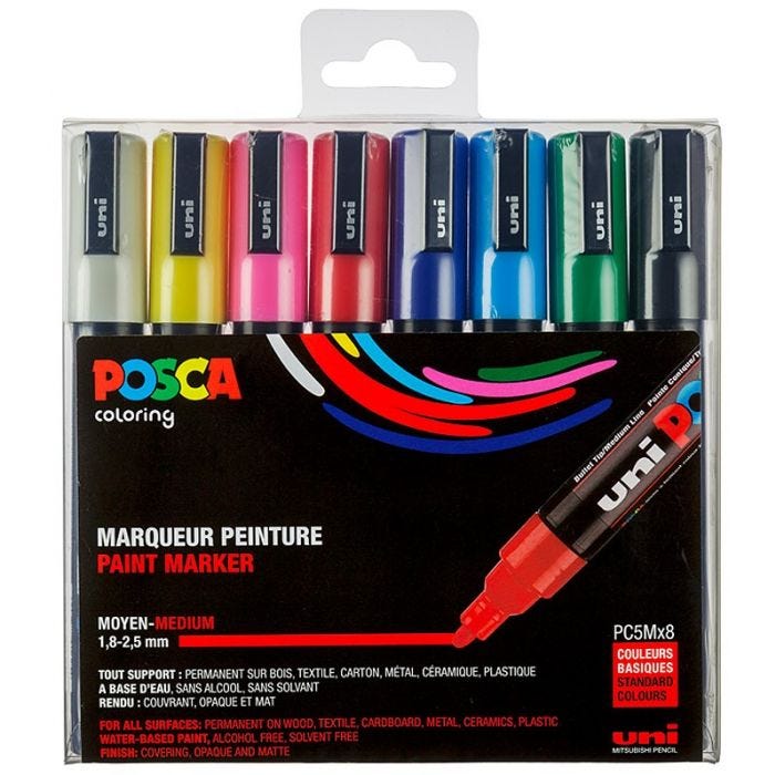POSCA marker 5M 8-set 2,5mm Standardfärger 8-set