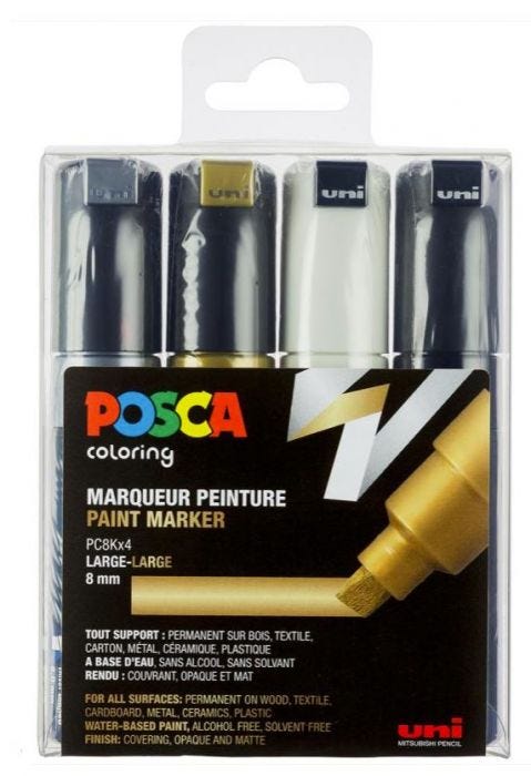POSCA marker 8K svart/vit/guld/silver 4-set